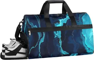 Blue Marble Dry Wet Depart Duffle Overnight Bag with Shoes Compartment & Wet Pockets, Water Resistant Weekender Travel Gym Pouch For Swim Gymnastics Ballet Sleepovers