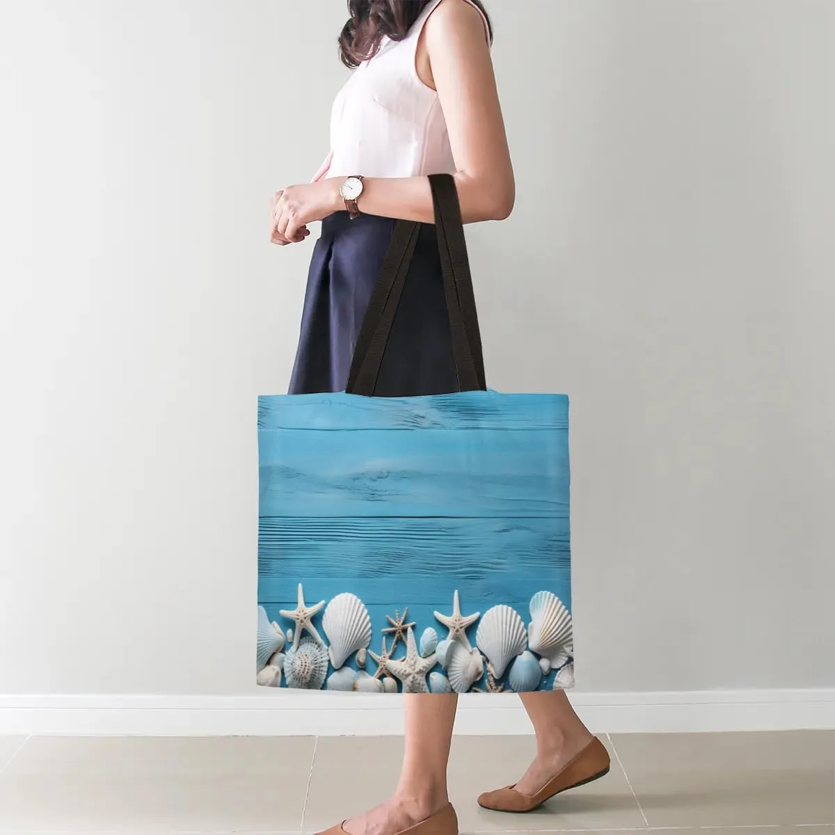 Blue Ship On Ocean Rough Waves Canvas Tote Bag for Women Men Stylish Tote Handbag Shoulder Bag Reusable Grocery Bag