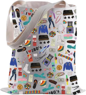 BLUPARK 80's Party Tote Bag Nostalgic Gift 80's Pop Culture Shopping Bag Birthday Gift for Best Friend