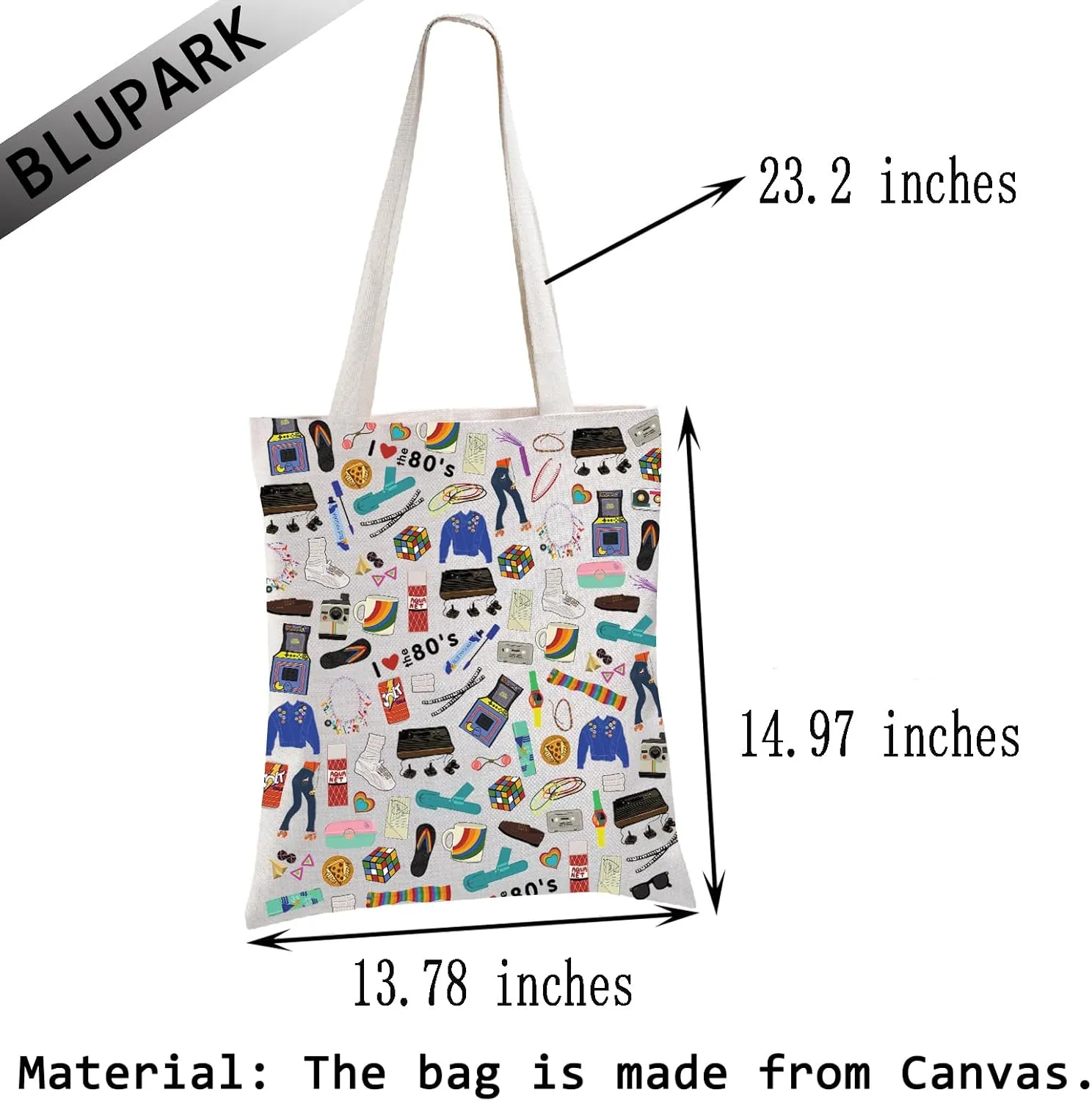 BLUPARK 80's Party Tote Bag Nostalgic Gift 80's Pop Culture Shopping Bag Birthday Gift for Best Friend