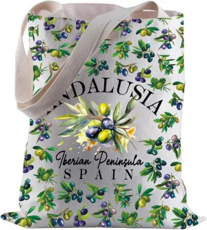 BLUPARK Andalusia Shopping Bag Spain Tote Bag Spanish Olives Shoulder Bag Olive Reusable Bag Andalusia Travel Gift