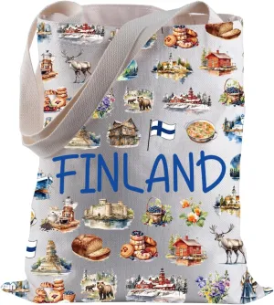 BLUPARK Finland Shopping Bag Finland Travel Gift Finland Themed Tote Bag Finland Food Lovers Gift Finland Flag Tote Bag