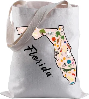 BLUPARK Florida Icons Tote Bag Relocation Gift Florida Travel Shopping Bag Beach Lover Gift