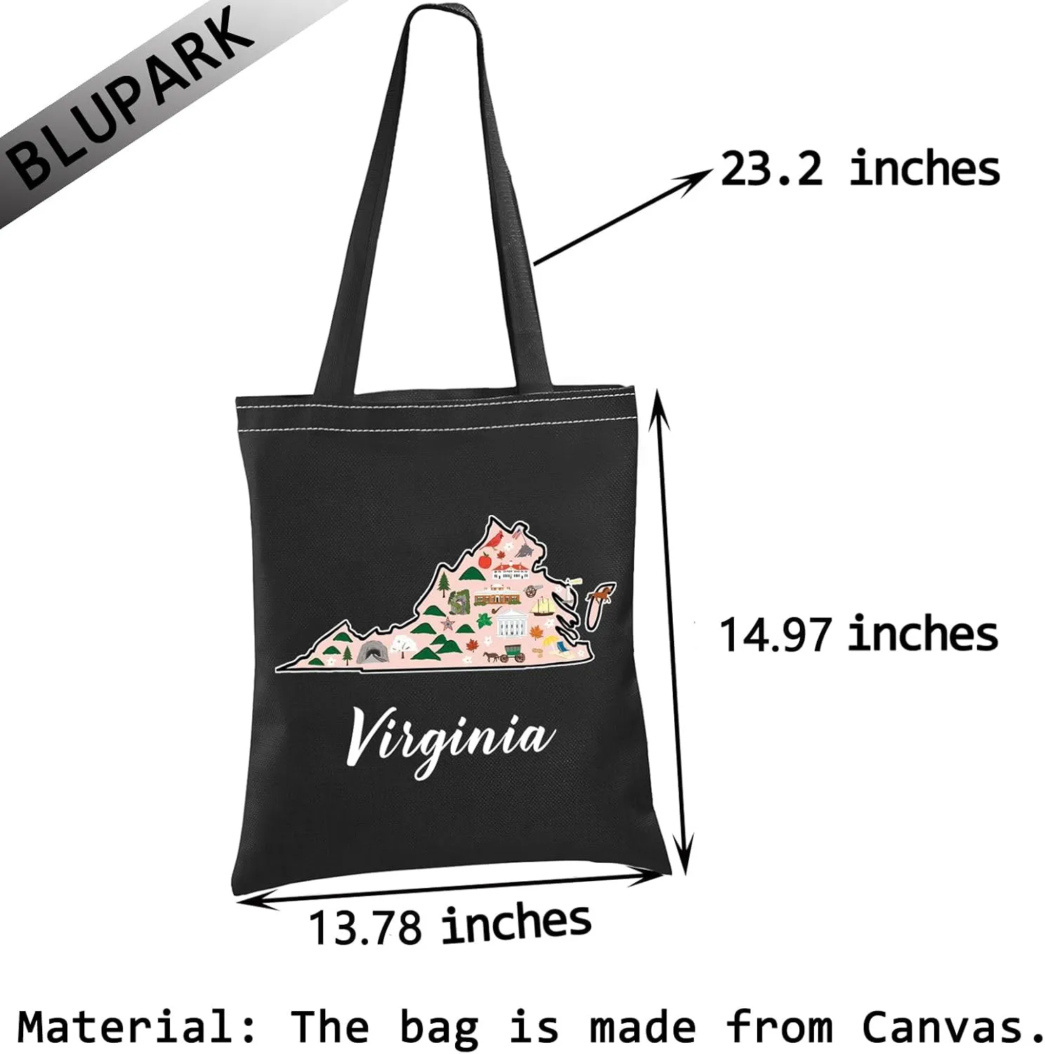 BLUPARK Virginia Locale Tote Bag Born in Virginia Gift Virginia Travel Shopping Bag Virginia Map Gift