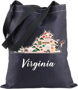 BLUPARK Virginia Locale Tote Bag Born in Virginia Gift Virginia Travel Shopping Bag Virginia Map Gift