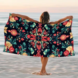 Bohemian Floral Microfiber Beach Towel Vibrant Tropical Blossom Towel, Quick Dry Absorbent Soft Lightweight Sand Free Blanket, Beach Vacation Picnic Essentials 62x31 Inch