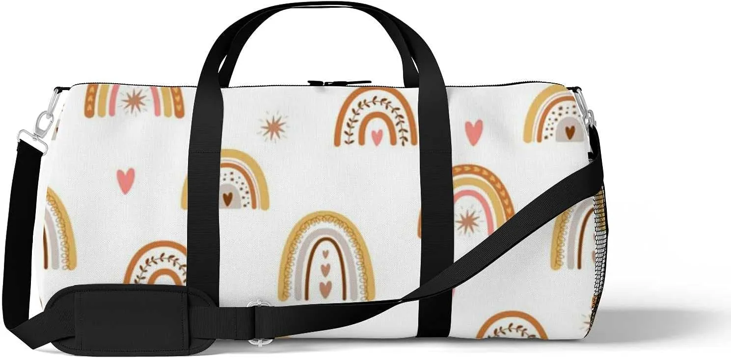 Boho Rainbow Pastel Kid Style Sports Duffel Bag Travel Gym Tote Bags Lightweight Durable Shoulder Strap Waterproof Polyester Outside Mesh Pocket Overnight Trip Duffel Bag for Women Men