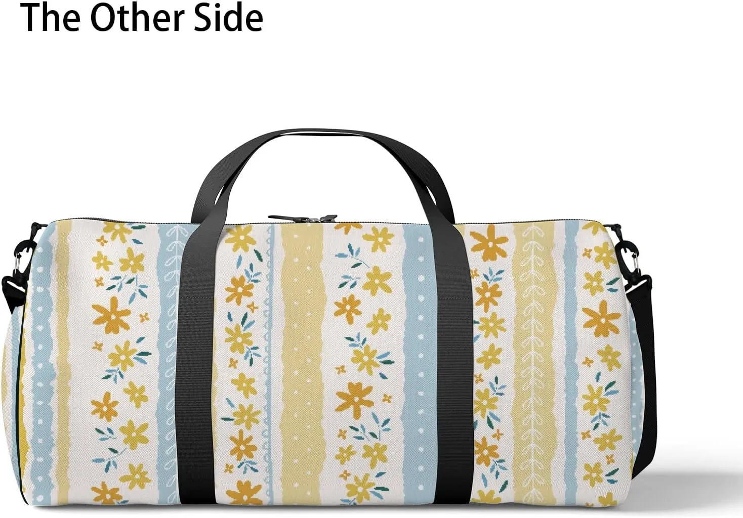 Boho Stripes with Bright Small Florals Sports Duffel Bag Travel Gym Tote Bags Lightweight Durable Shoulder Strap Waterproof Polyester Outside Mesh Pocket Overnight Trip Duffel Bag for Women Men