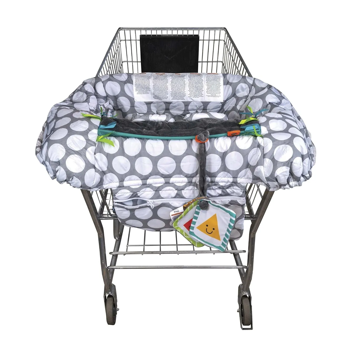Boppy Preferred Shopping Cart Cover with Storage Pouch, Gray Jumbo Dots with Changeable SlideLine Toy, Plush Minky Seat, 2-Point Safety Belt, Wipeable and Machine Washable, 6-48 Months
