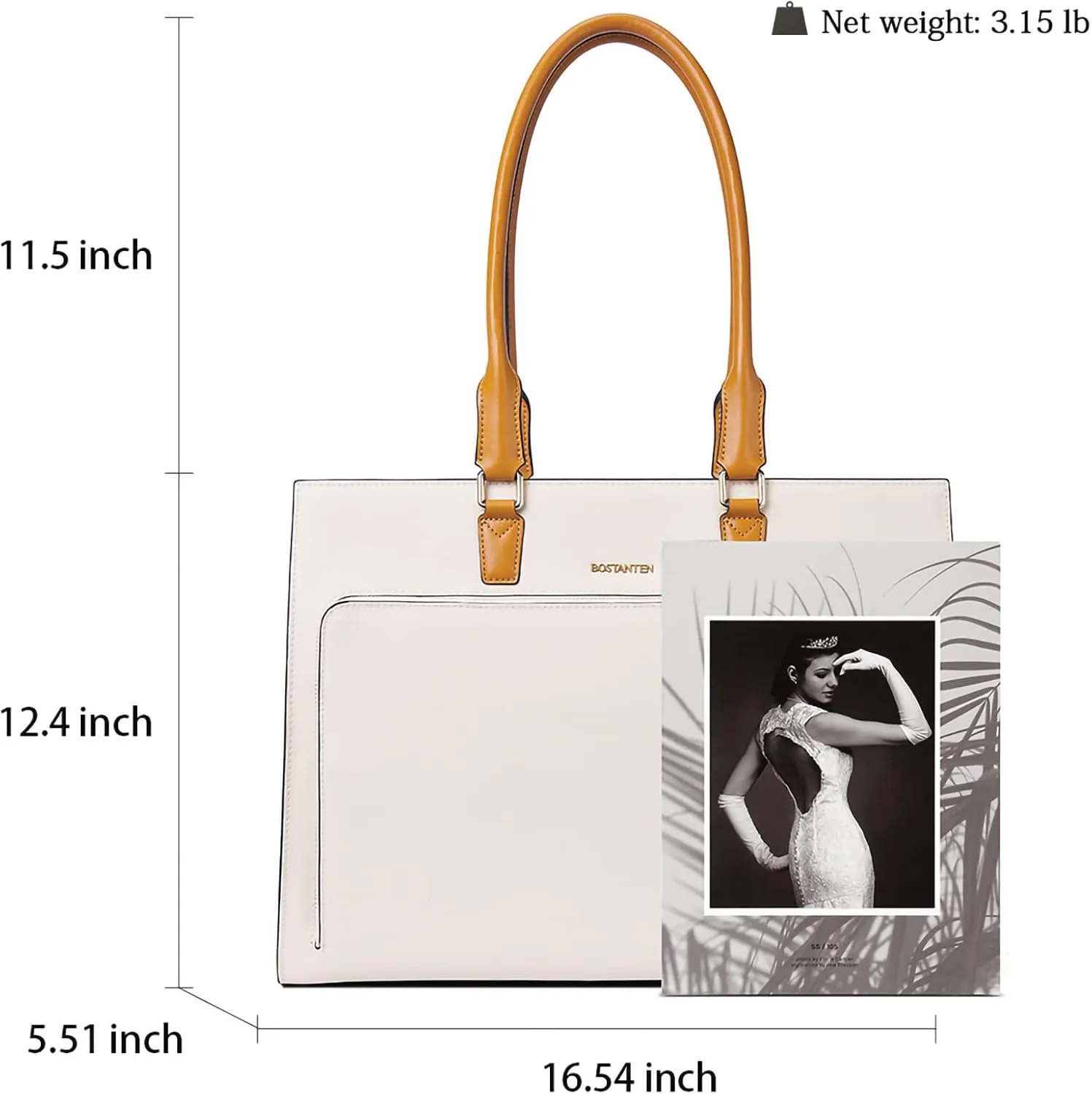 BOSTANTEN Leather Briefcase for Women Vintage 15.6 inch Laptop Bag for Women Business Tote Shoulder Handbag