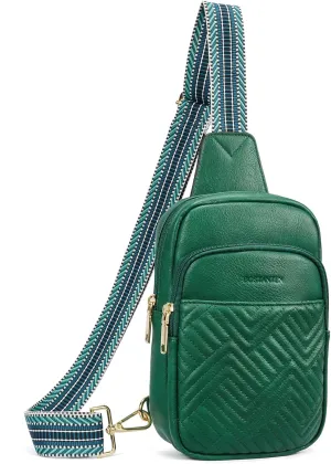 BOSTANTEN Sling Bag Quilted Crossbody Bags for Women Cross Body Purse Leather Fanny Pack with Adjustable Guitar Strap