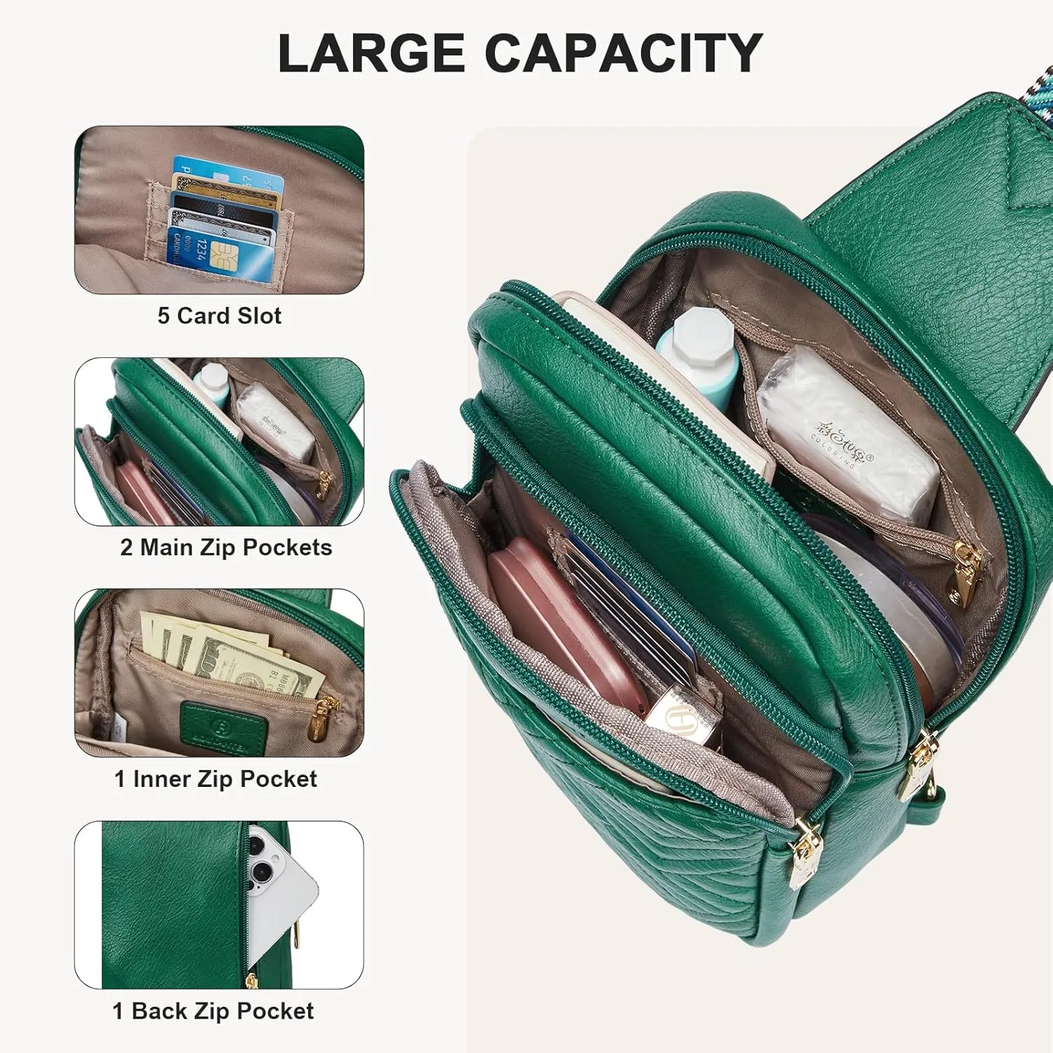 BOSTANTEN Sling Bag Quilted Crossbody Bags for Women Cross Body Purse Leather Fanny Pack with Adjustable Guitar Strap
