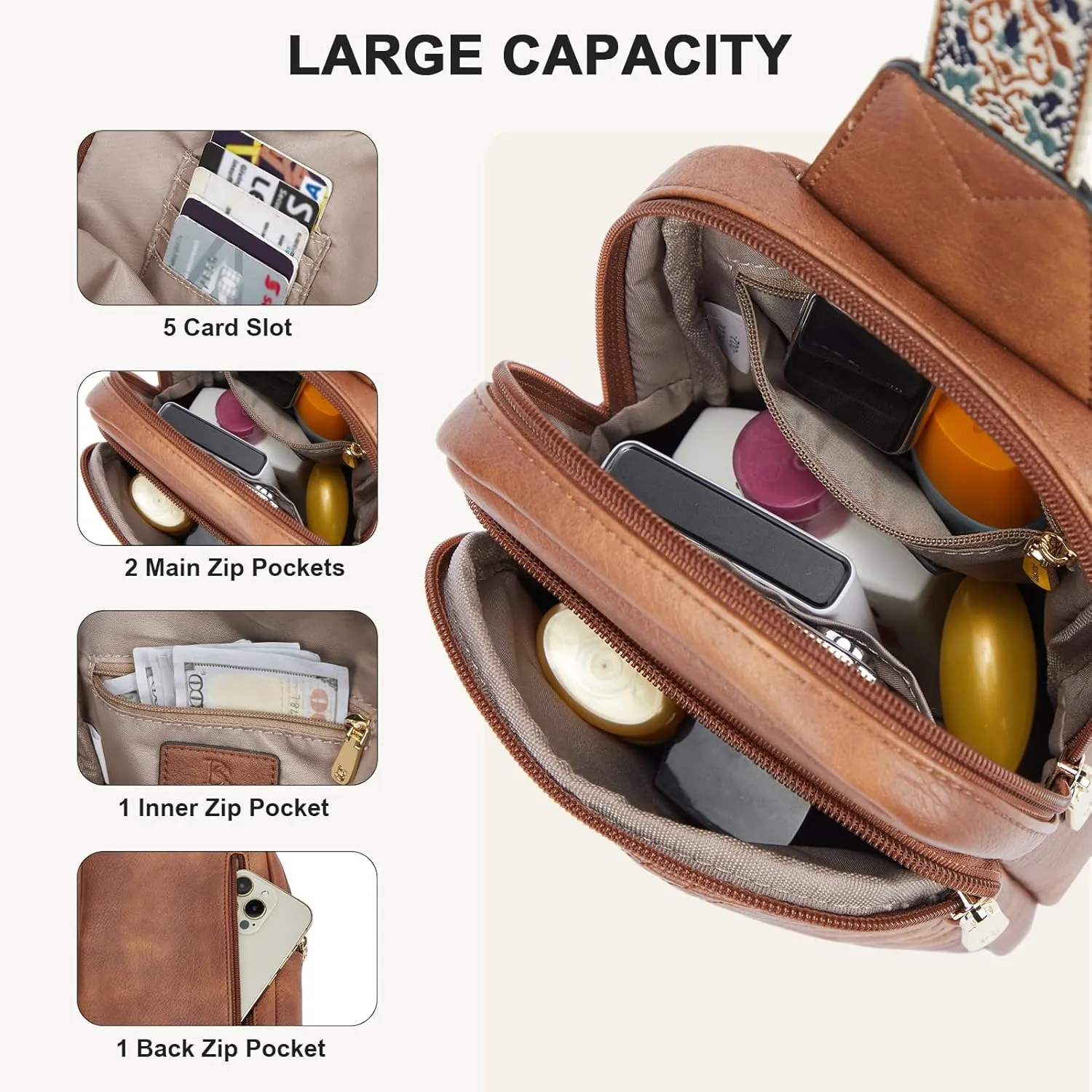 BOSTANTEN Sling Bag Quilted Crossbody Bags for Women Cross Body Purse Leather Fanny Pack with Adjustable Guitar Strap