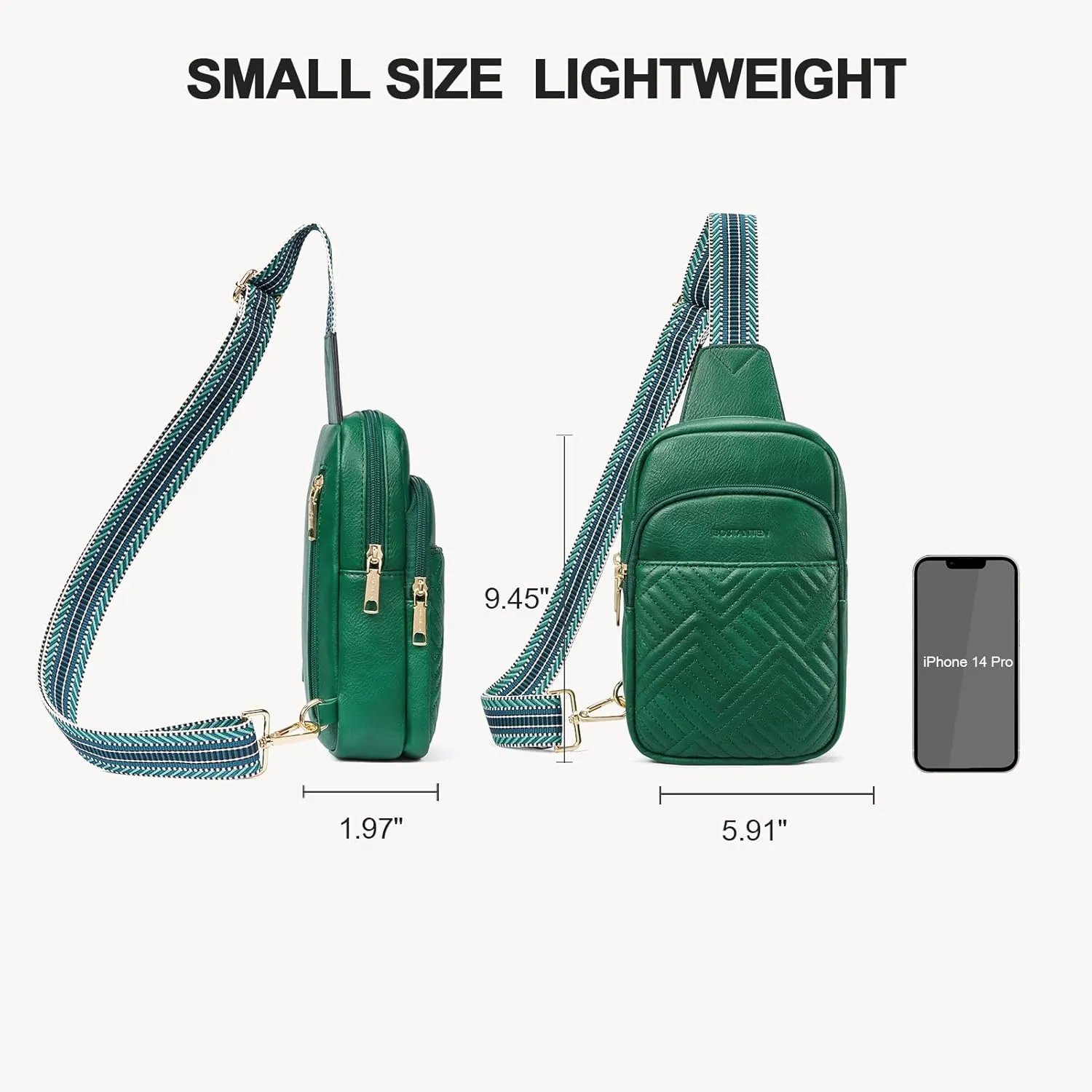 BOSTANTEN Sling Bag Quilted Crossbody Bags for Women Cross Body Purse Leather Fanny Pack with Adjustable Guitar Strap