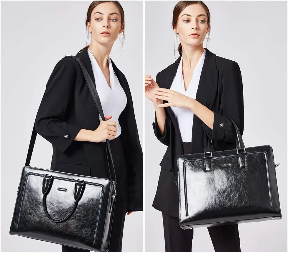 BOSTANTEN Women Genuine Leather Briefcase Tote Business Vintage Handbag 15.6" Laptop Shoulder Bag Brown