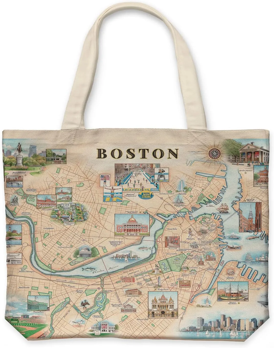 Boston Canvas Tote Bag with Handles, Cloth Grocery Shopping Bag, Reusable & Eco-friendly Bag, 100% Cotton, Washable, 18 wide x 15 tall