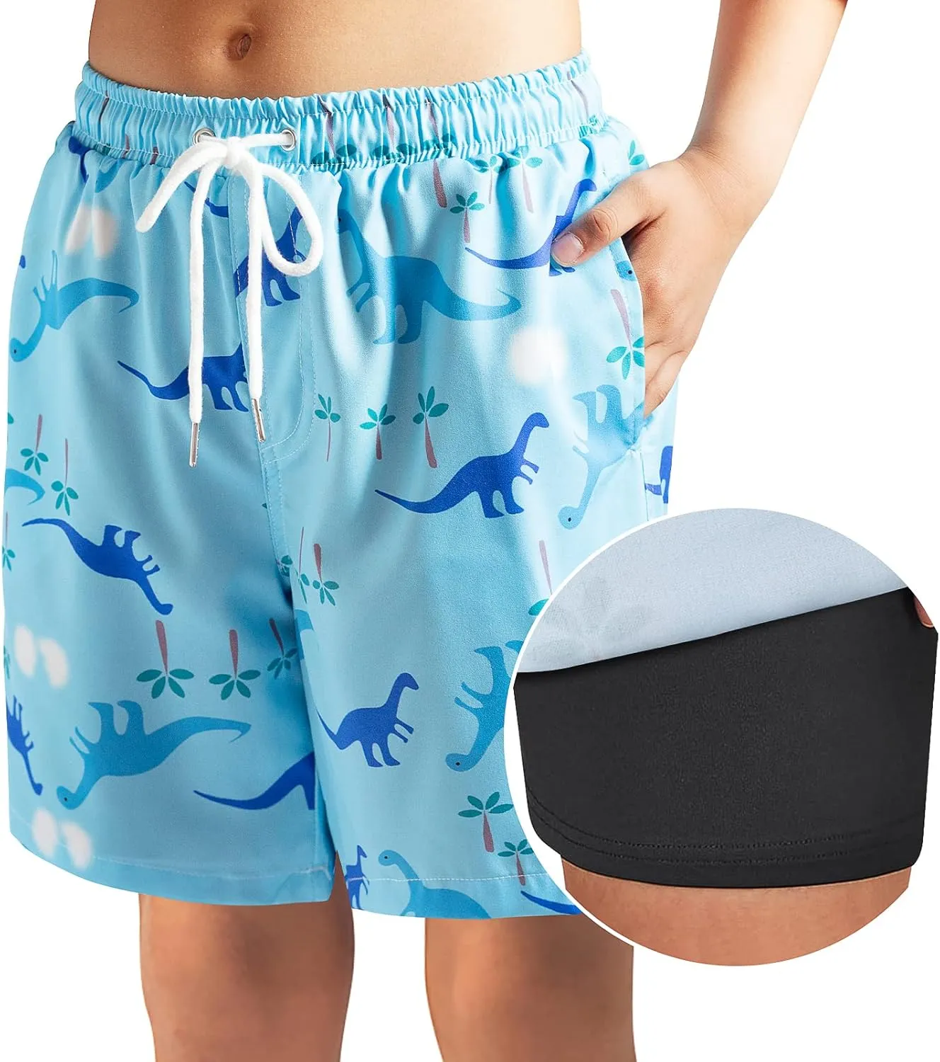 Boys Swim Trunks Bathing Suit Swim Shorts with Boxer Brief Liner Quick Dry Beach Swimsuit Compression
