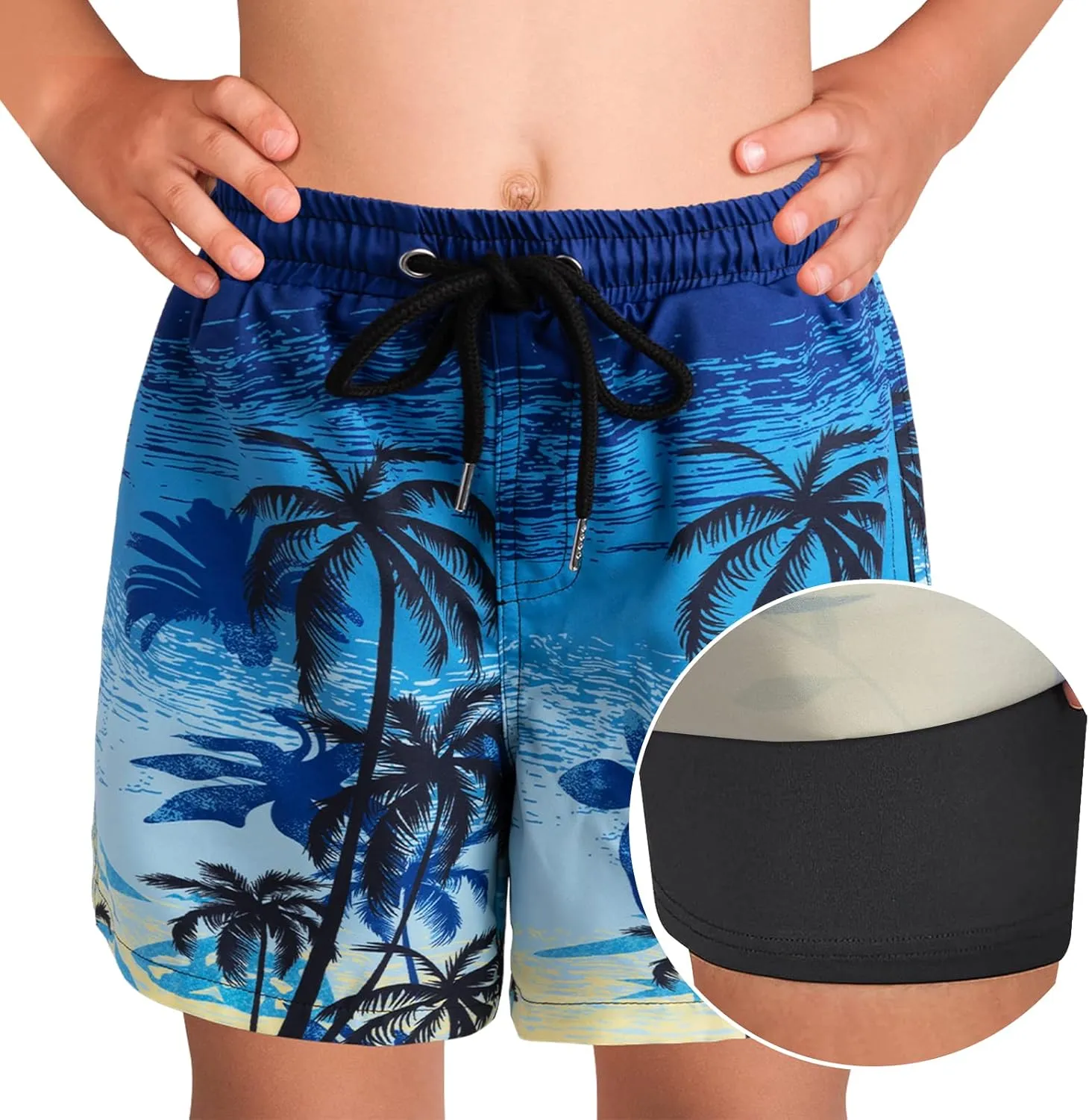 Boys Swim Trunks Bathing Suit Swim Shorts with Boxer Brief Liner Quick Dry Beach Swimsuit Compression