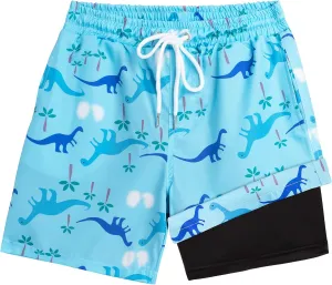 Boys Swim Trunks Bathing Suit Swim Shorts with Boxer Brief Liner Quick Dry Beach Swimsuit Compression