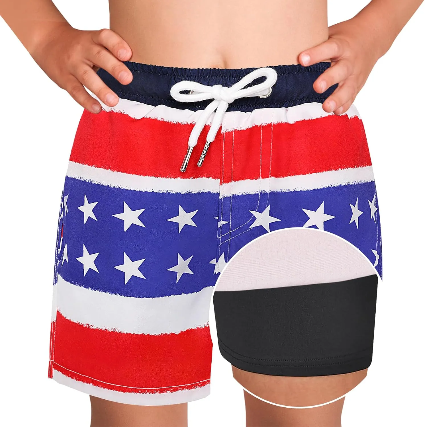 Boys Swim Trunks Bathing Suit Swim Shorts with Boxer Brief Liner Quick Dry Beach Swimsuit Compression