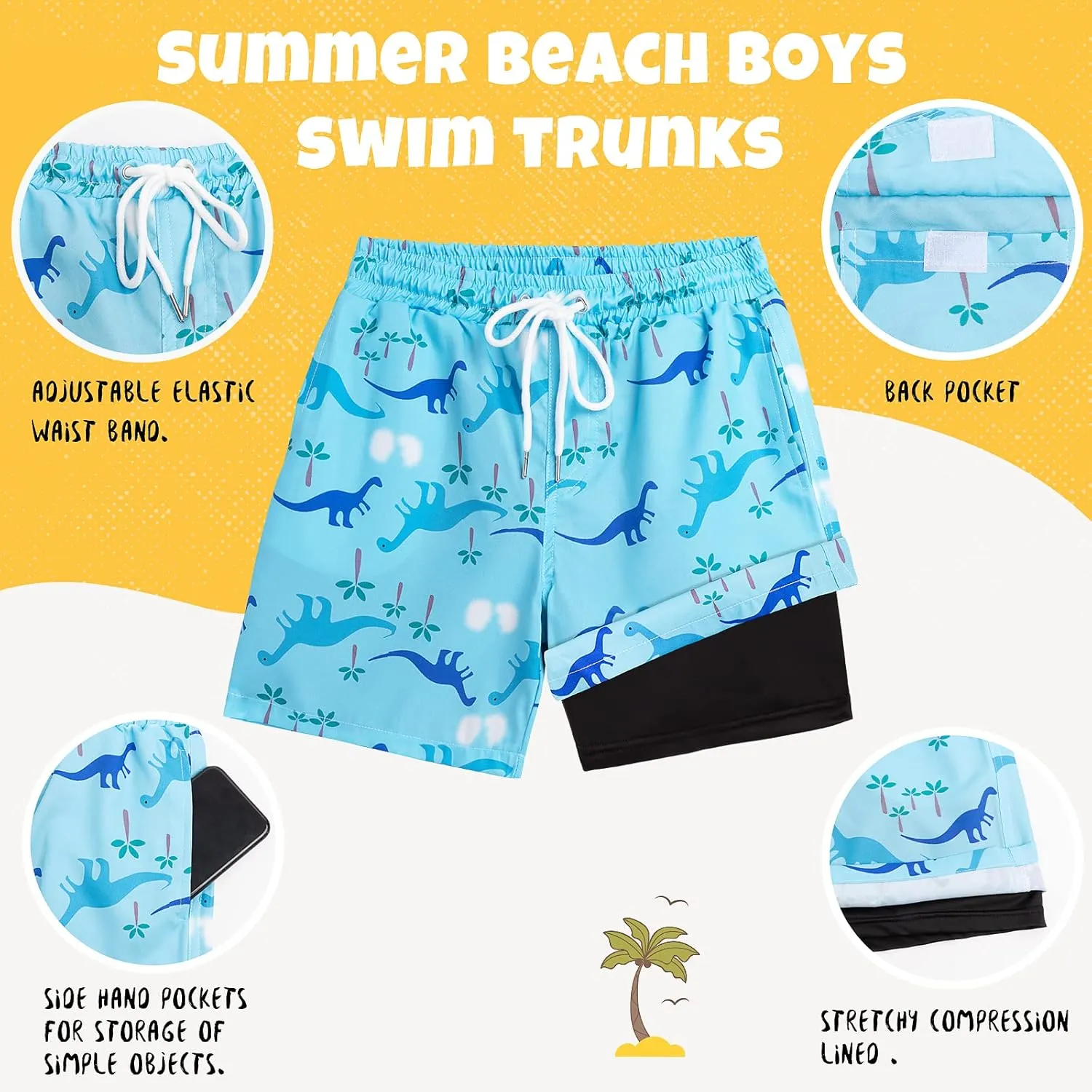 Boys Swim Trunks Bathing Suit Swim Shorts with Boxer Brief Liner Quick Dry Beach Swimsuit Compression