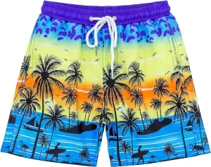 Boys Swim Trunks, Quick Dry Beach Swim Shorts Little Boys Bathing Suit Swimsuit with Mesh Lining, 3-14 Years