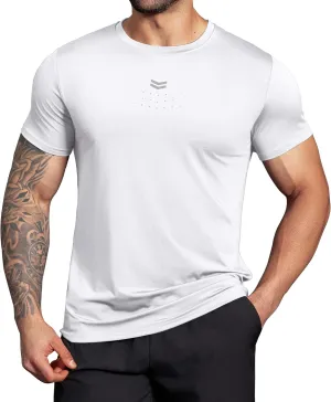 Boyzn Men's Reflective Stripe & Perforated Breathable T-Shirt - Moisture Wicking Quick Dry Gym Shirt for Running, Basketball