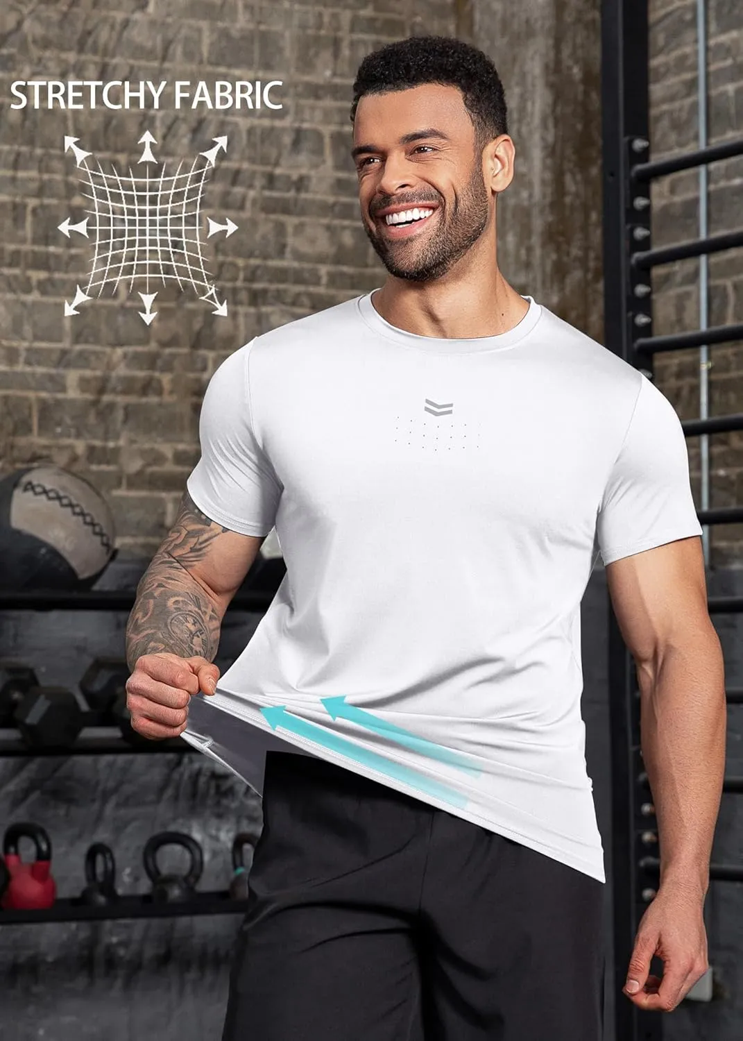Boyzn Men's Reflective Stripe & Perforated Breathable T-Shirt - Moisture Wicking Quick Dry Gym Shirt for Running, Basketball