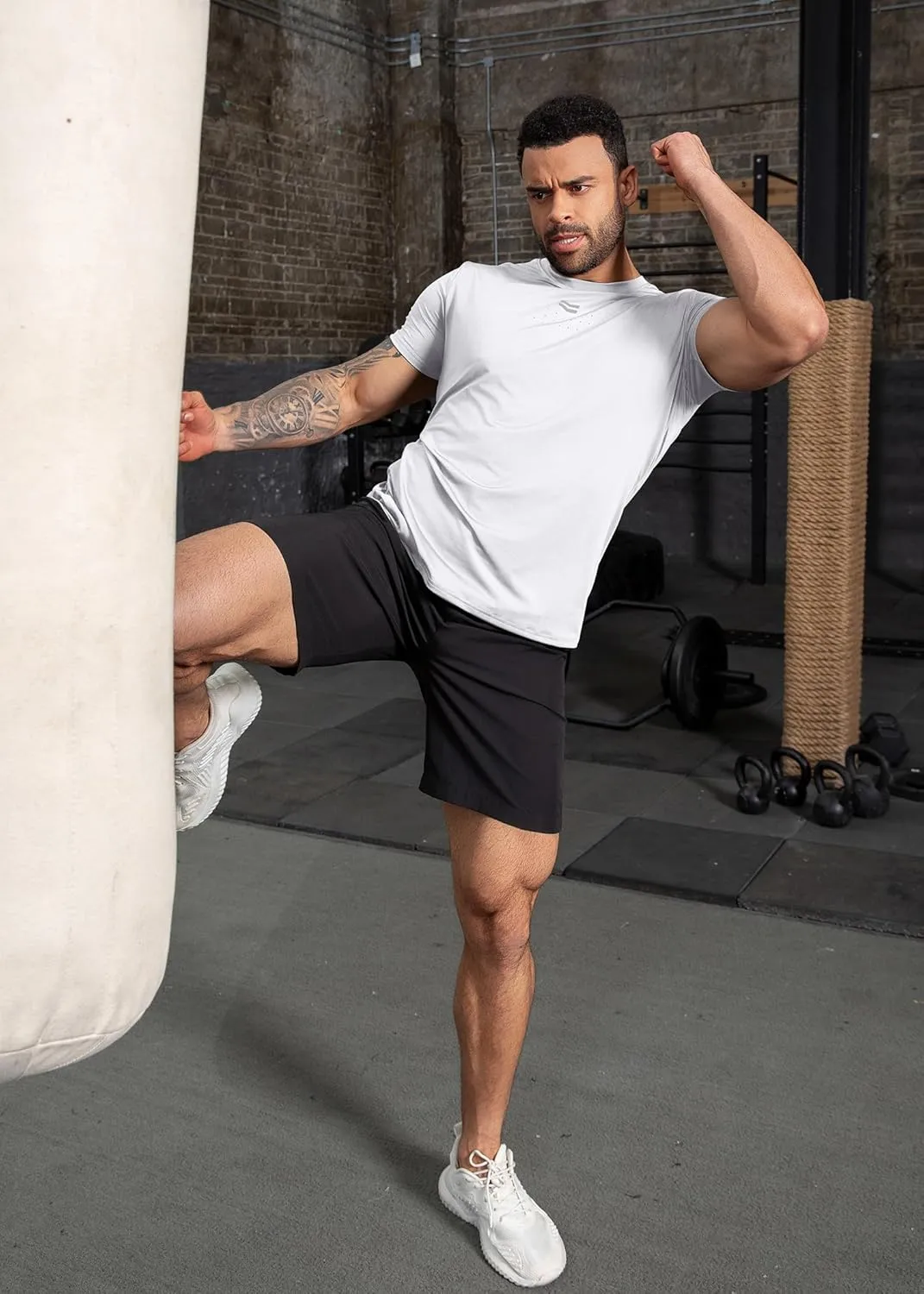 Boyzn Men's Reflective Stripe & Perforated Breathable T-Shirt - Moisture Wicking Quick Dry Gym Shirt for Running, Basketball