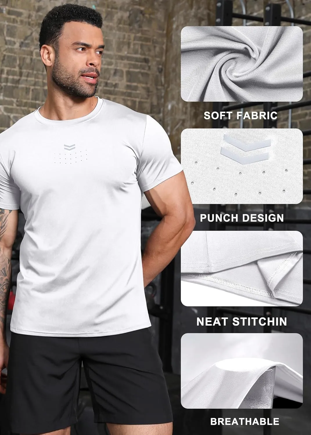 Boyzn Men's Reflective Stripe & Perforated Breathable T-Shirt - Moisture Wicking Quick Dry Gym Shirt for Running, Basketball