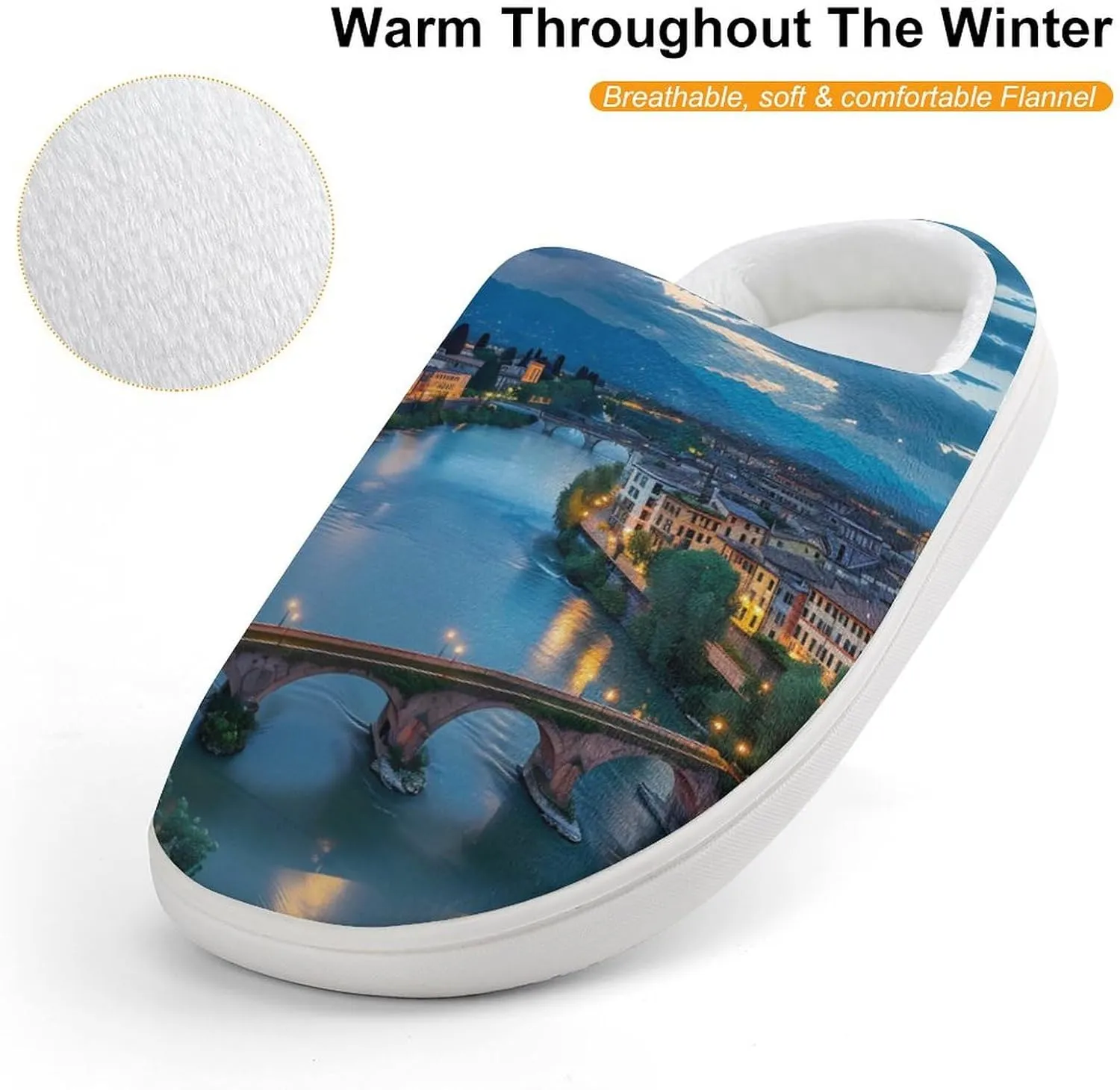 Bridge Ponte Degli Alpini at River Brenta Kids Toddler Cotton Slippers Slip-on House Shoes for Bedroom Indoor Outdoor