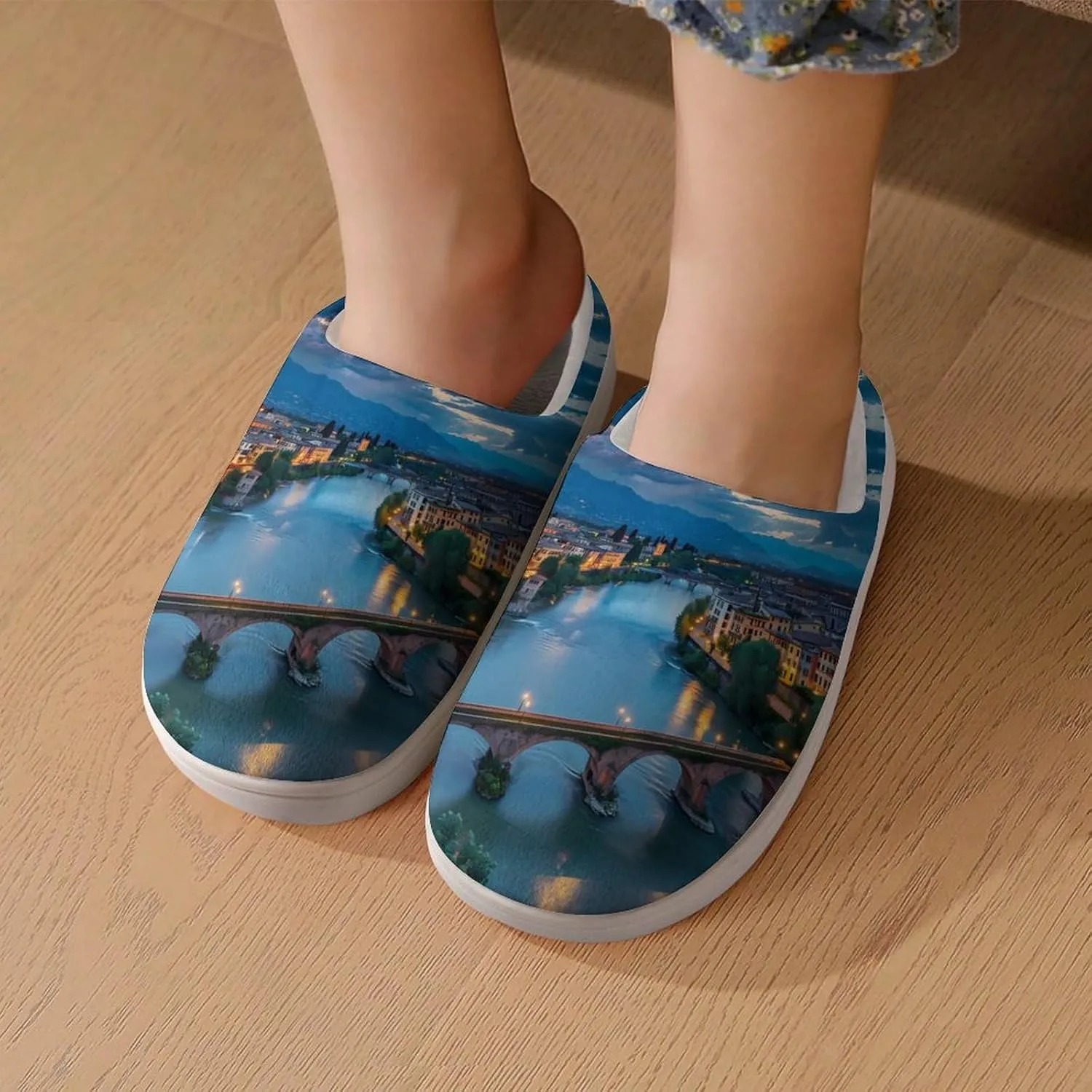 Bridge Ponte Degli Alpini at River Brenta Kids Toddler Cotton Slippers Slip-on House Shoes for Bedroom Indoor Outdoor