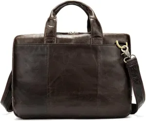 Briefcase Retro Handbag Oil Wax Leather Business Large Capacity Horizontal Business Bag