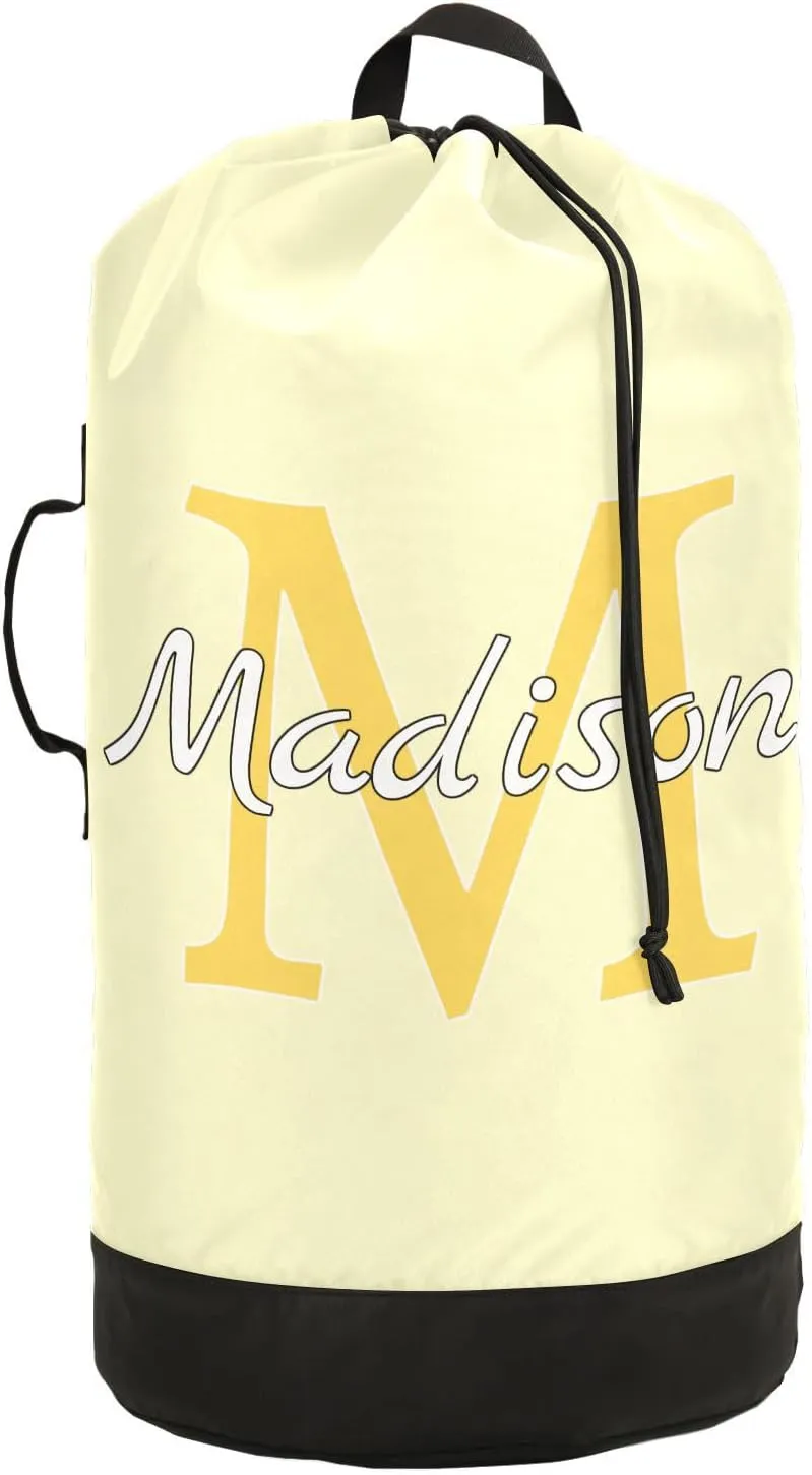 Bright Beige Personalized Nylon Travel Laundry Bag for Luggage Custom Dirty Clothes Organizer with Drawstring Closure & Shoulder Straps Laundry Hamper Liner for College Dorm Factories Apartment
