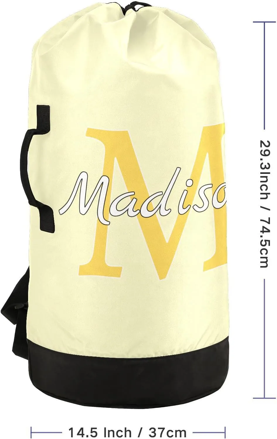 Bright Beige Personalized Nylon Travel Laundry Bag for Luggage Custom Dirty Clothes Organizer with Drawstring Closure & Shoulder Straps Laundry Hamper Liner for College Dorm Factories Apartment
