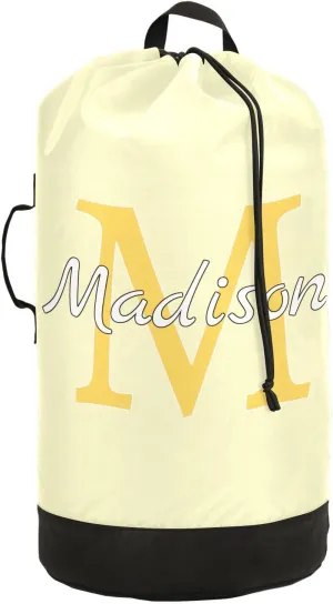 Bright Beige Personalized Nylon Travel Laundry Bag for Luggage Custom Dirty Clothes Organizer with Drawstring Closure & Shoulder Straps Laundry Hamper Liner for College Dorm Factories Apartment