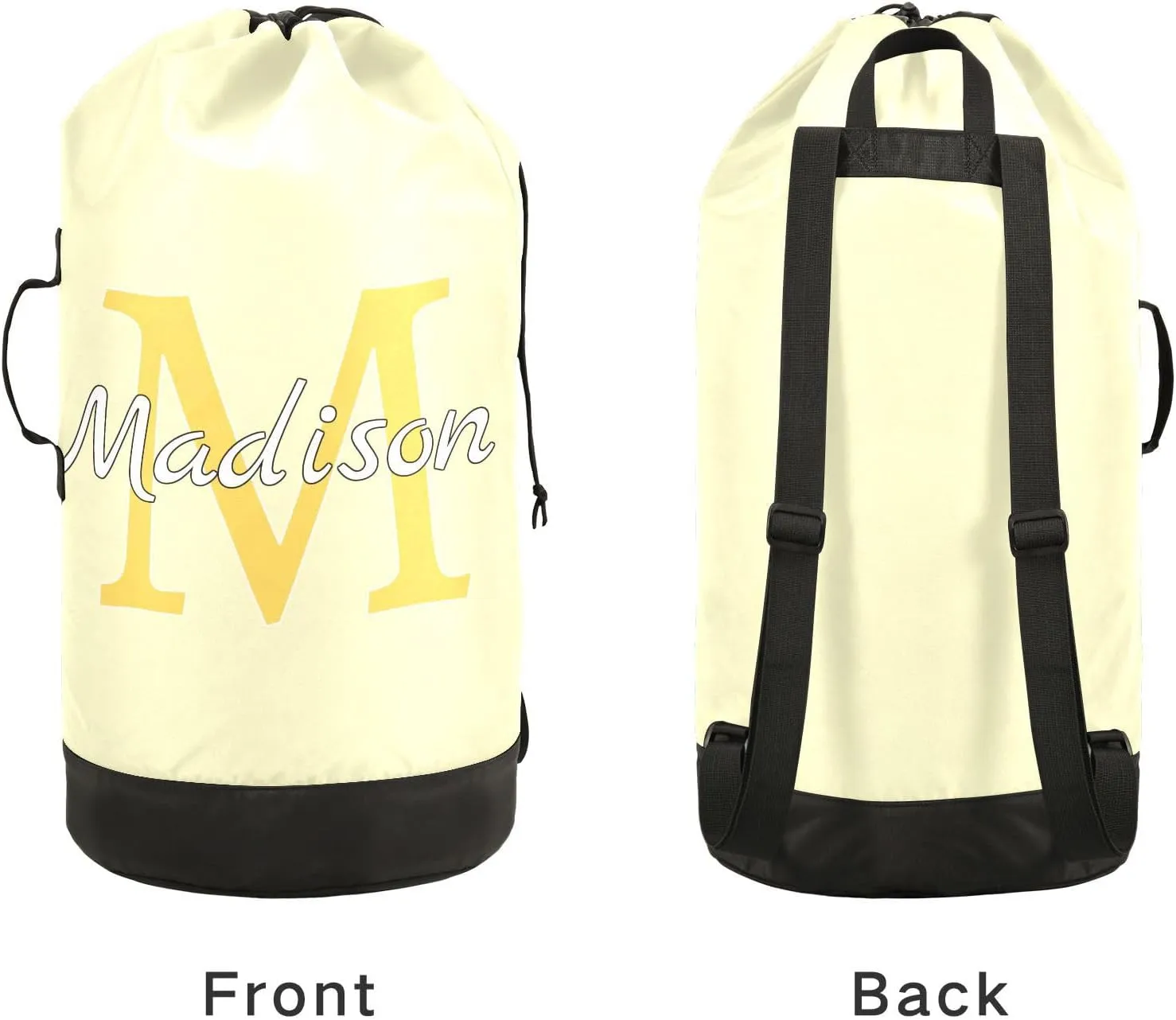 Bright Beige Personalized Nylon Travel Laundry Bag for Luggage Custom Dirty Clothes Organizer with Drawstring Closure & Shoulder Straps Laundry Hamper Liner for College Dorm Factories Apartment