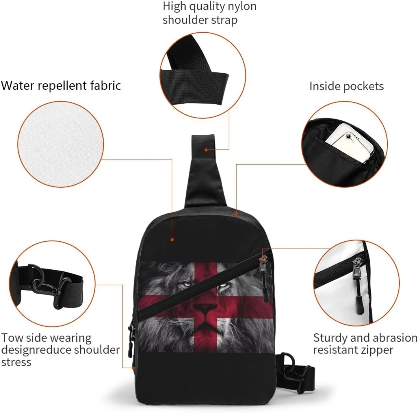 British England UK English Lion Flag Crossbody Bag Portable Sling Bags Foldable Chest Daypack Reusable Sports Shoulder Backpack Diagonally Casual Rucksack Travel Bag