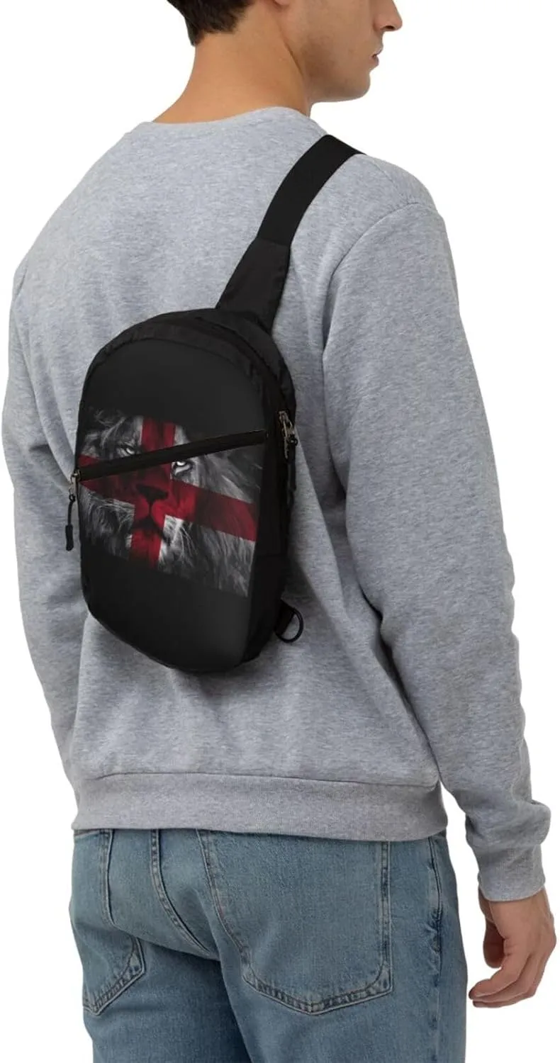 British England UK English Lion Flag Crossbody Bag Portable Sling Bags Foldable Chest Daypack Reusable Sports Shoulder Backpack Diagonally Casual Rucksack Travel Bag
