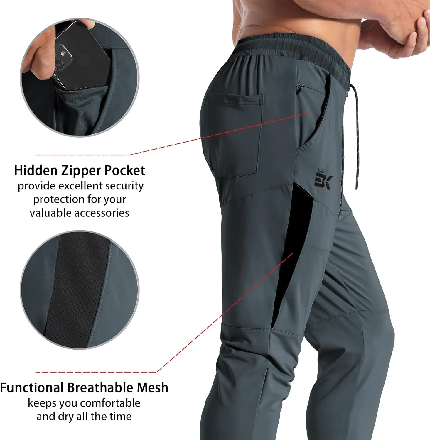 BROKIG Mens Tapered Gym Joggers,Men's Lightweight Jogging Pants Quick Dry Casual Athletic Running Workout with Pockets