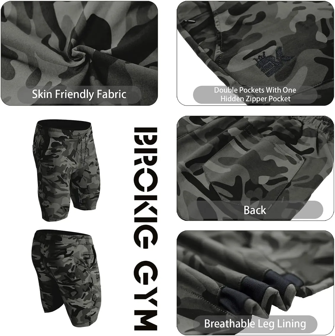 BROKIG Mens Thighs Mesh Gym Workout Shorts, Bodybuilding Slim Athletic Running Shorts for Men with Zipper Pockets