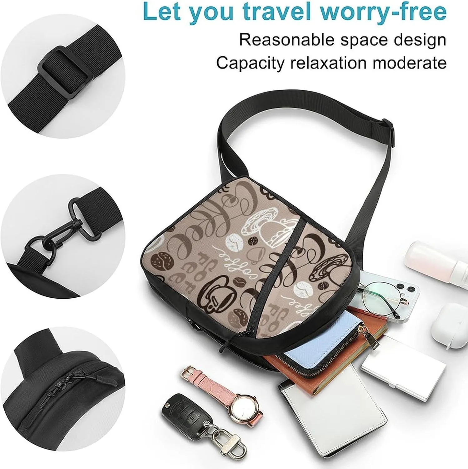 Brown Coffee Maker Beans Theme Foldable And Space Saving Chest Bag, Large Capacity And Portable Chest Bag