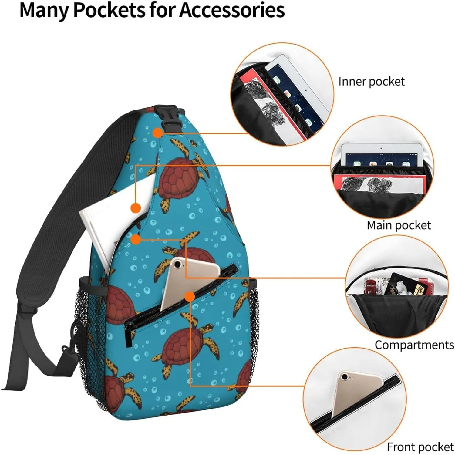 Brown Sea Turtle Sling Bag For Women Crossbody Shoulder Bag Casual Daypack Backpacks Men Chest Bag Gym Cycling Travel Hiking