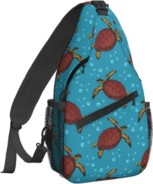 Brown Sea Turtle Sling Bag For Women Crossbody Shoulder Bag Casual Daypack Backpacks Men Chest Bag Gym Cycling Travel Hiking