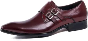 Buckle Dress Shoes， Men's Business Leather Shoes Urban Walking Work Banquet Formal Footwear,Red- 37