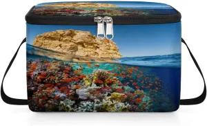 Budxapjw Coral Reef Rocks Womens Lunch Bag with Shoulder Strap Sea Fish Reusable Men Sports Insulated Lunch Box Leakproof Cooler Tote Bag for Office Picnic Hiking Beach