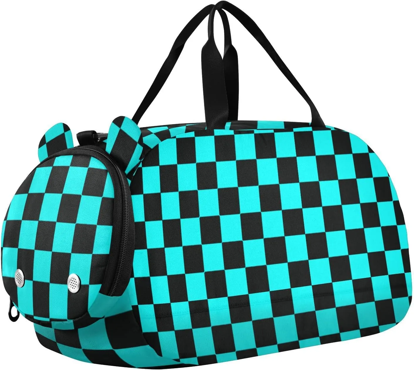 Buffalo Plaid Check Black Cyan Kids Cute Gym Bag with Shoes Compartment Lightweight Weekender Overnight Bags for Travel, Sports, Duffel, Weekender