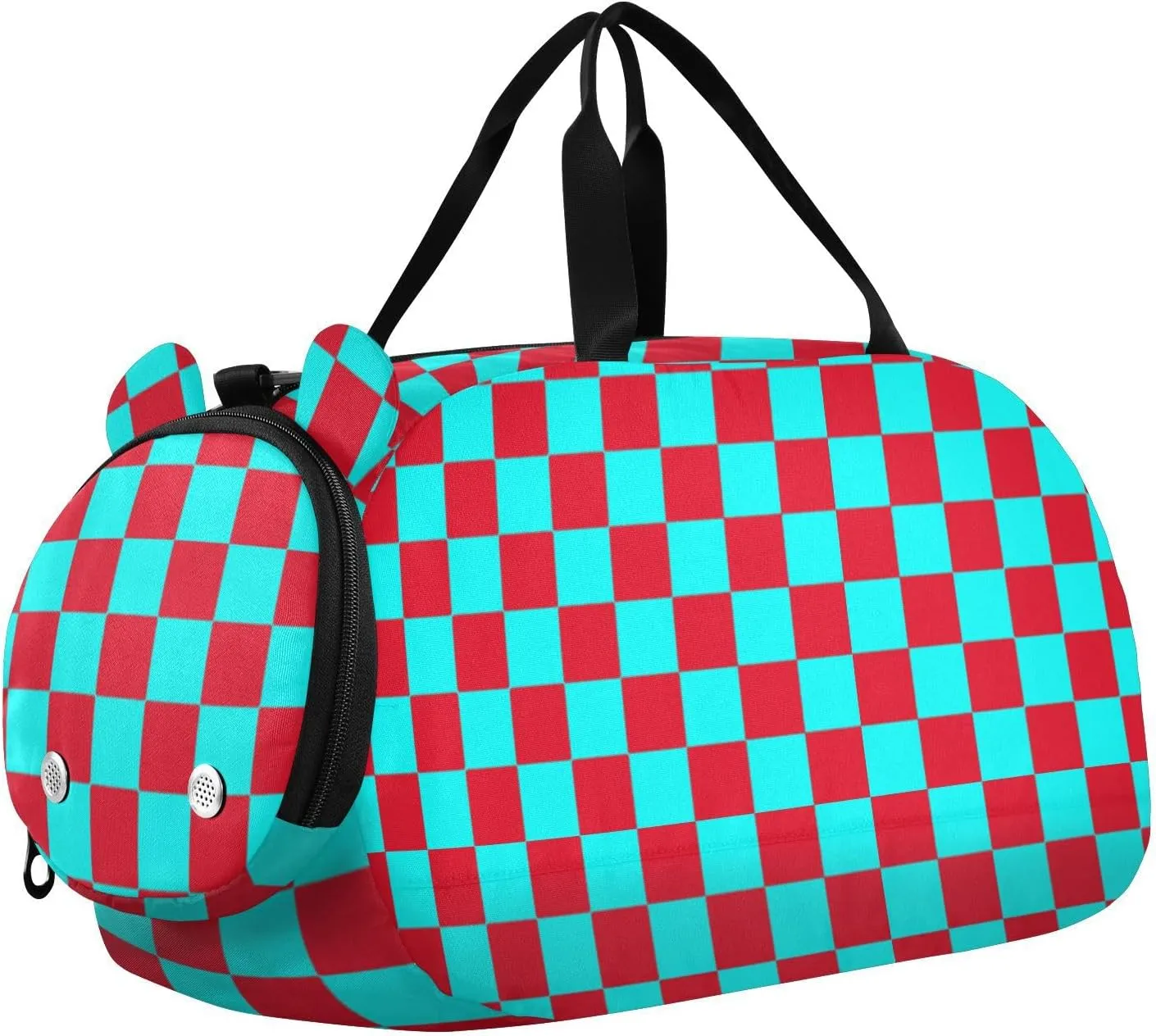 Buffalo Plaid Check Cyan Red Boy's Gym Duffel Bag with Shoes Compartment Large Capacity Weekender Overnight Duffel Bag for School Practice, Sports, Travel
