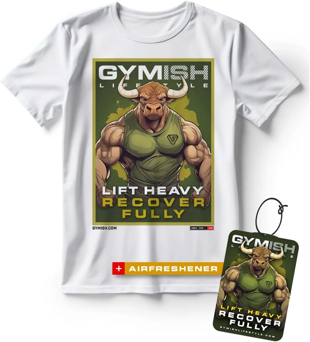 Bull Recover Fully Gym Workout T-Shirt for Men with Air Freshener Gift Set
