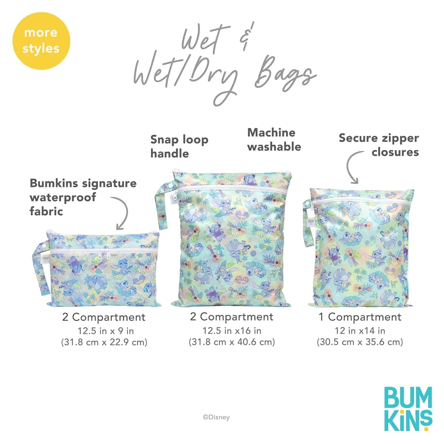 Bumkins Disney Waterproof Wet Dry Bag for Baby, Travel, Swimsuit, Cloth Diapers, Pump Parts, Pool, Beach, Gym Clothes, Toiletry, Hook to Stroller, Daycare, Zip Reusable Wetdry, Mickey and Friends Blue